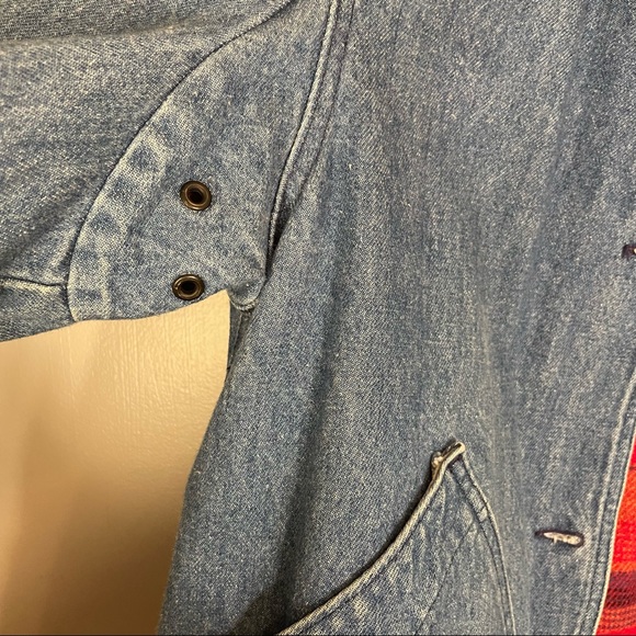 Vintage L.L. Bean Red Wool Blend Lined Corduroy Trim Heavy Denim Barn Coat Sz M - Picture 5 of 16